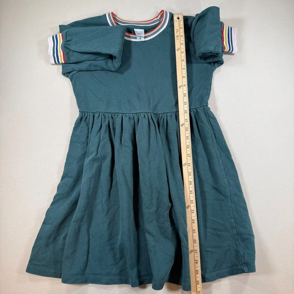 Hanna Andersson Girls Green Rainbow Stripe Cuff Long Sleeve Knit Dress Size 12